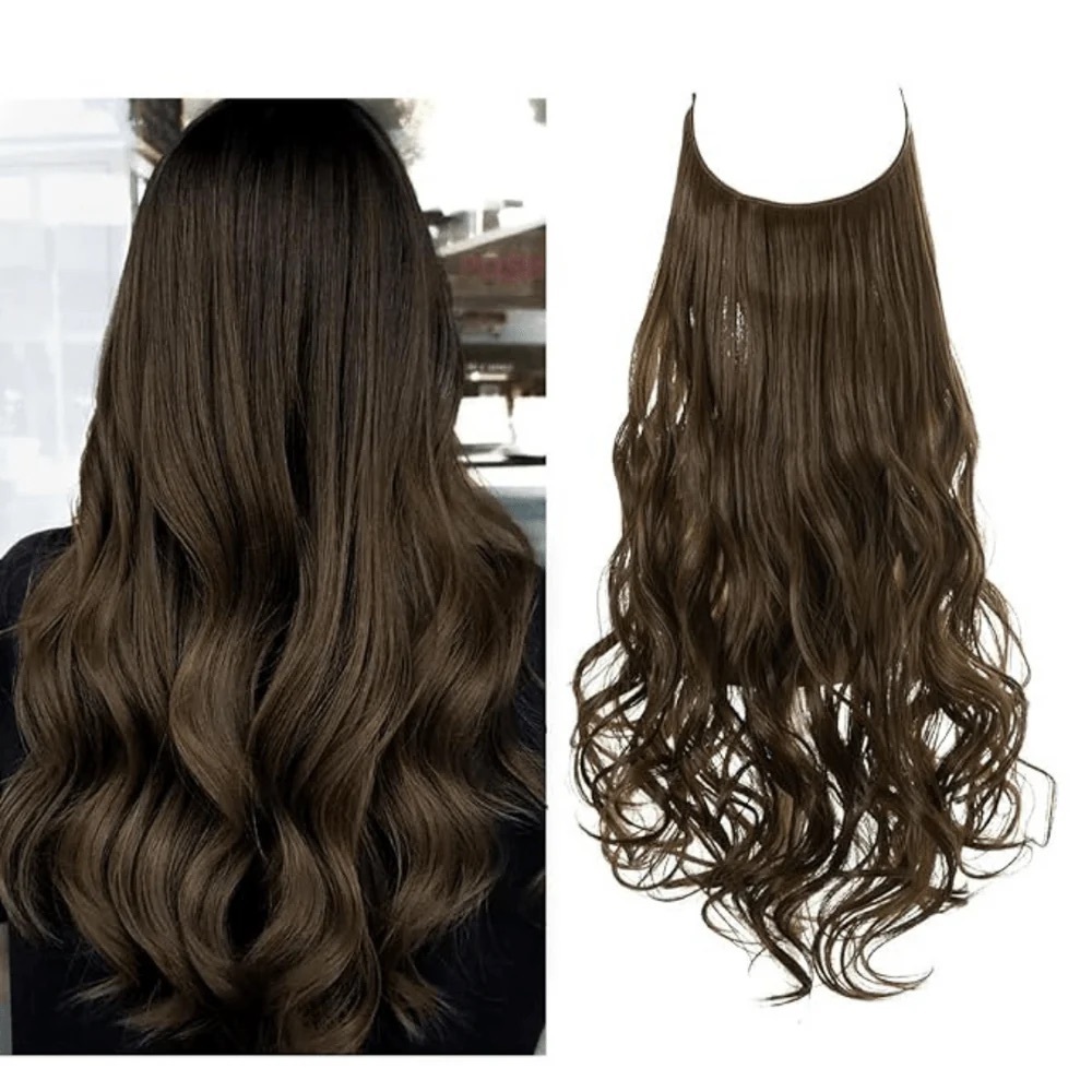 thathair Walnut Brown wavy Halo Hair Extensions 22 inch AM02 22” nwt